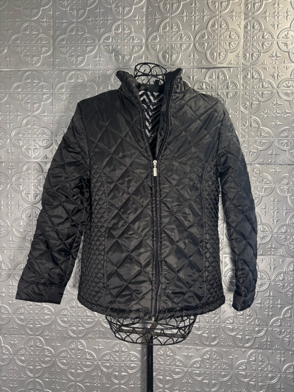 Jane Ashley Quilted Puffer puff warm winter Jacket Black fitted